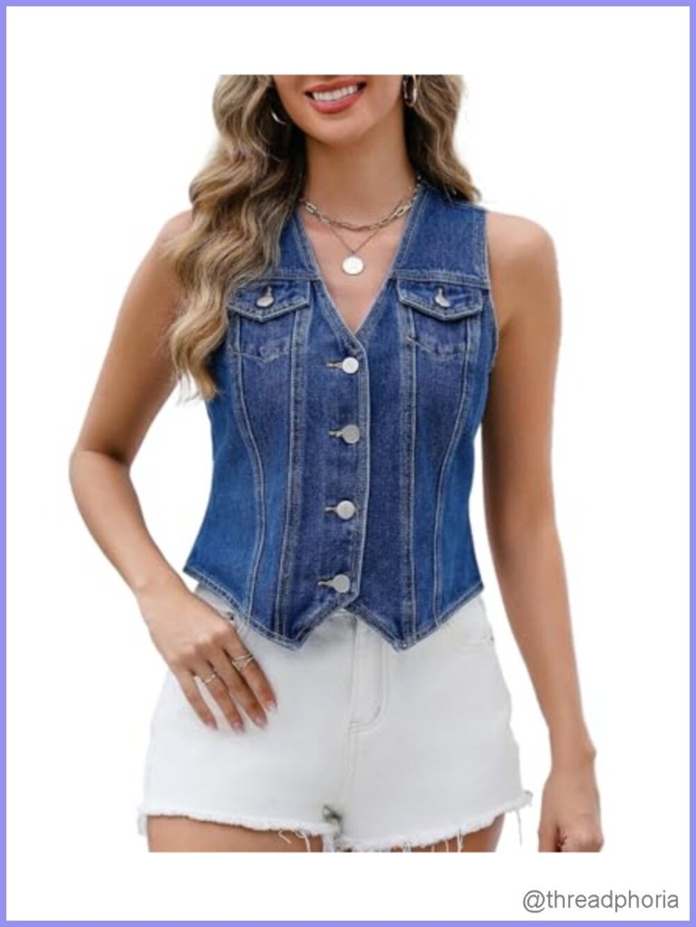 Denim Vest Top for Women V Neck Jean Vest Waistcoat Button Down Sleeveless
